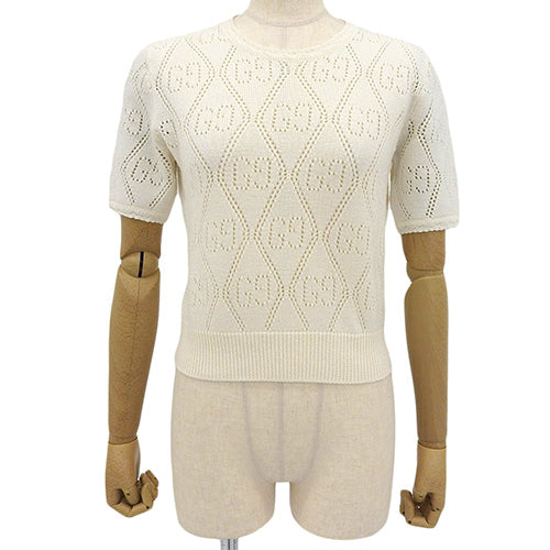 GG logo openwork knit short sleeve sweater, size S