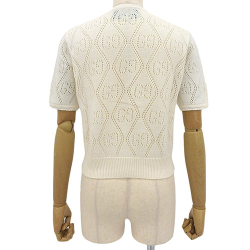 GG logo openwork knit short sleeve sweater, size S