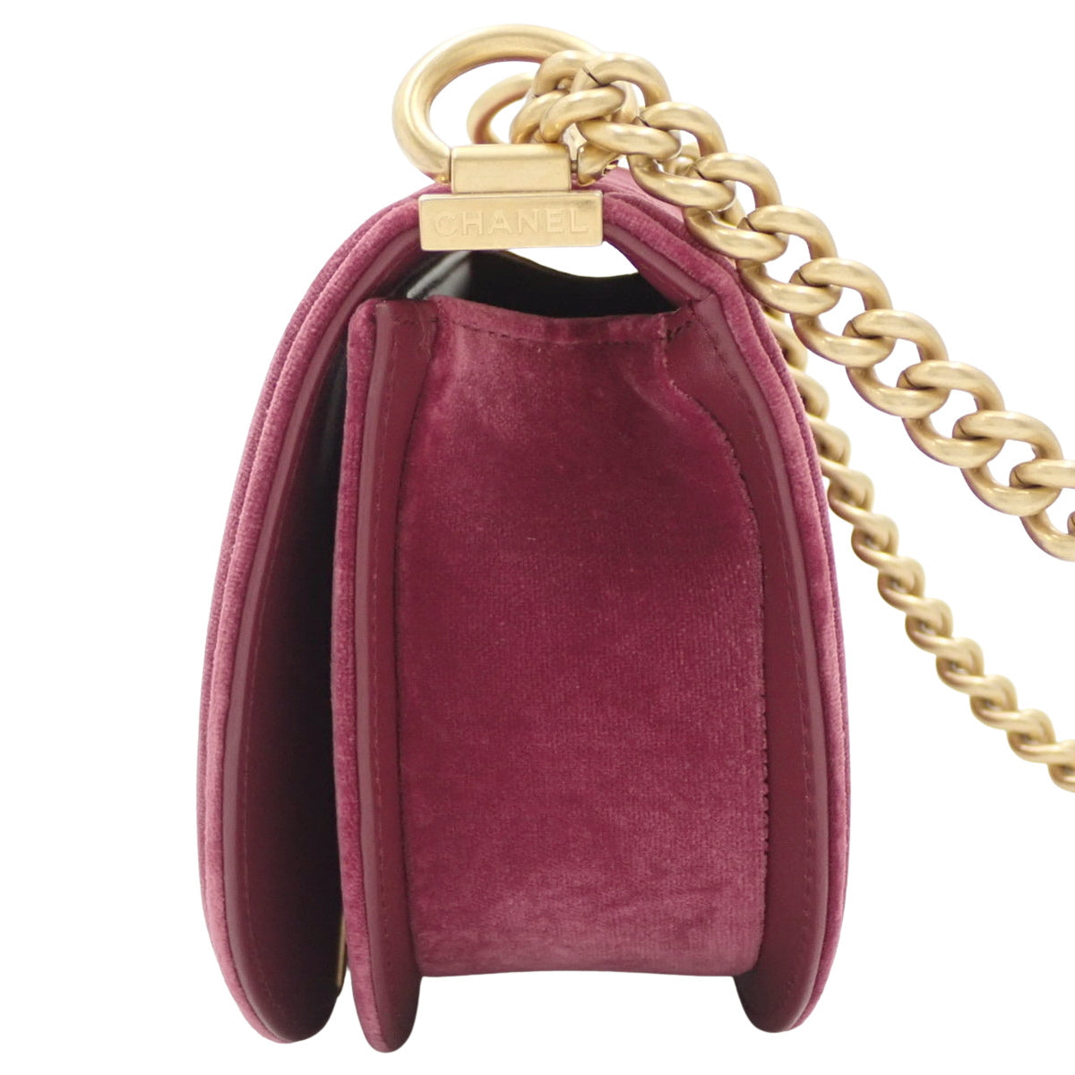 香奈儿Boy Chanel小型链条单肩包,天鹅绒材质,粉色,AS3350