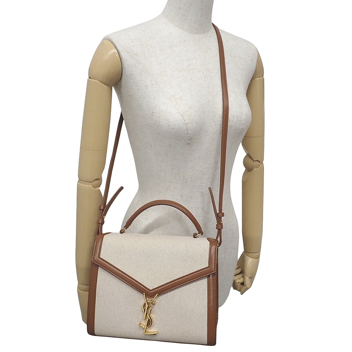 Cassandra 手提包,帆布和皮革材质,米色和棕色,578000