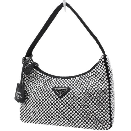 Prada Re-Edition 2000 Re-Nylon Mini Bag in Satin with Rhinestones and Crystals (1NE515)
