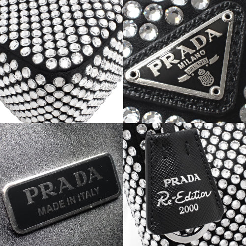 Prada Re-Edition 2000 Re-Nylon Mini Bag in Satin with Rhinestones and Crystals (1NE515)