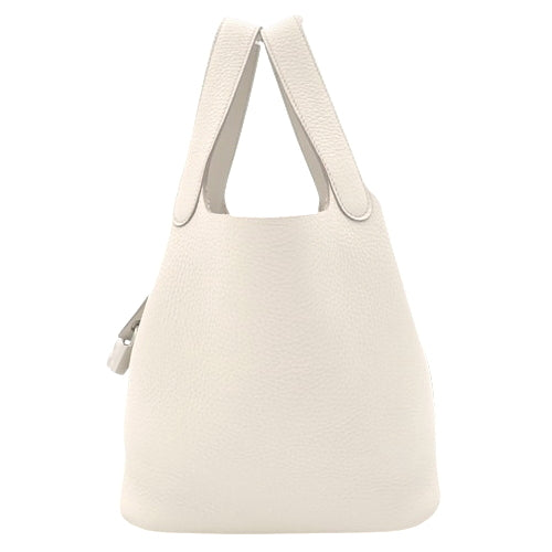 Picotin Lock PM tote bag, Triomphe Clemence leather, palladium hardware, Beton color, D stamp.