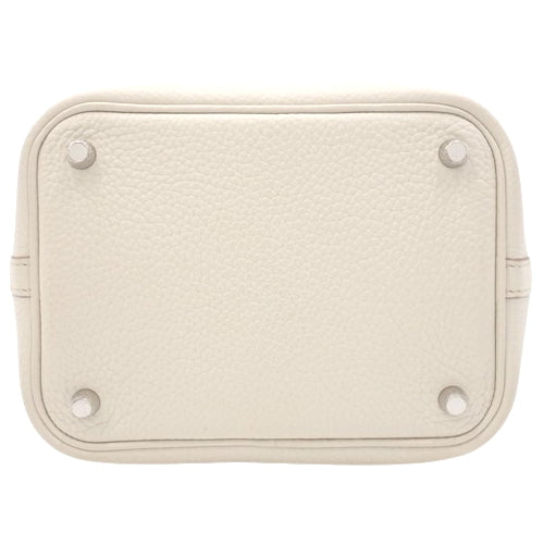 Picotin Lock PM tote bag, Triomphe Clemence leather, palladium hardware, Beton color, D stamp.
