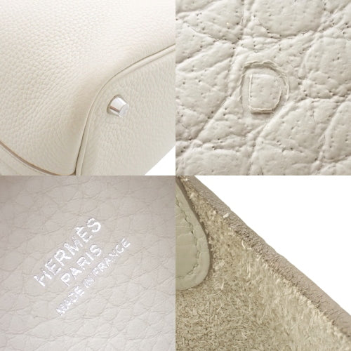 Picotin Lock PM tote bag, Triomphe Clemence leather, palladium hardware, Beton color, D stamp.