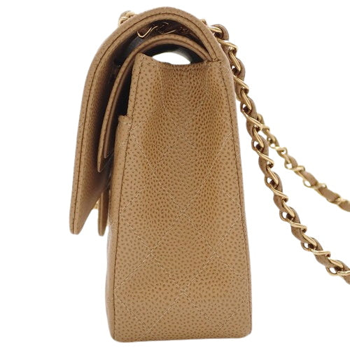 Matelasse Coco Mark Double Flap Chain Shoulder Bag in Caviar Skin