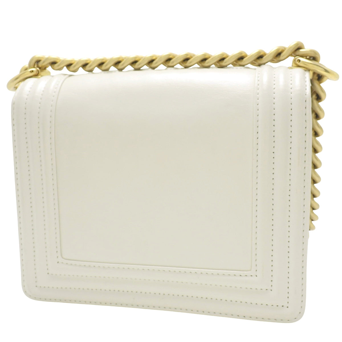 Boy Chanel Chain Shoulder Bag, Calfskin, White, AS3018