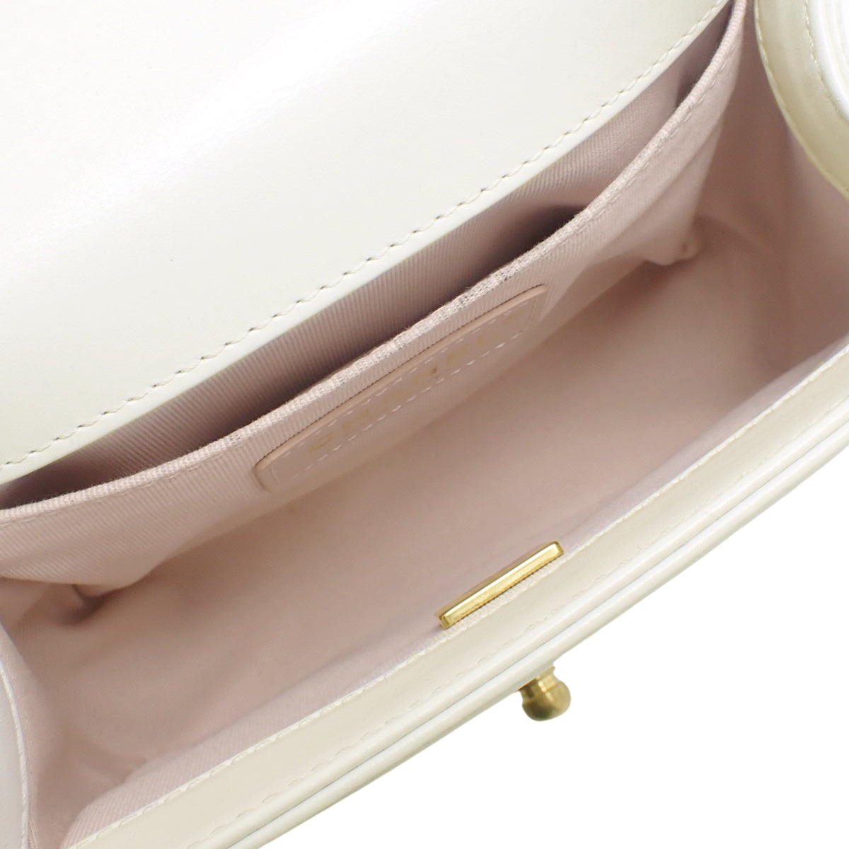 Boy Chanel Chain Shoulder Bag, Calfskin, White, AS3018