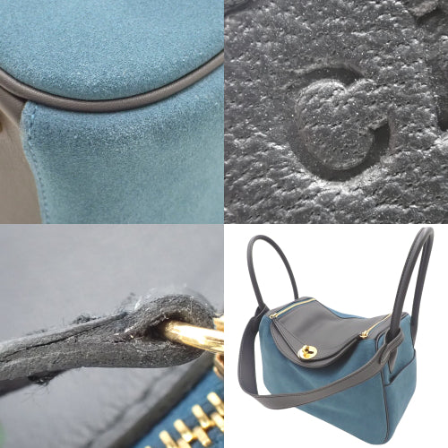 Lindy 26 双肩包,Grizzly Swift皮革,蓝色塔拉萨/靛蓝色,C刻印。