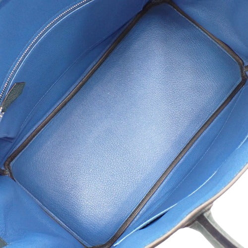 Birkin Officer 30 Tote 包,Togo 色,钯金金属配件,柏木绿/Zélige 蓝,C 印章