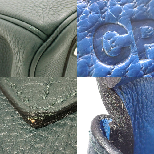 Birkin Officer 30 Tote 包,Togo 色,钯金金属配件,柏木绿/Zélige 蓝,C 印章