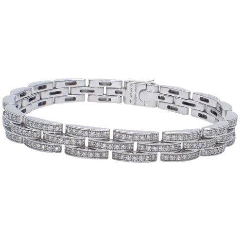 Maillon Panthère 精美三排密镶钻石手链,18K 白金和白金材质