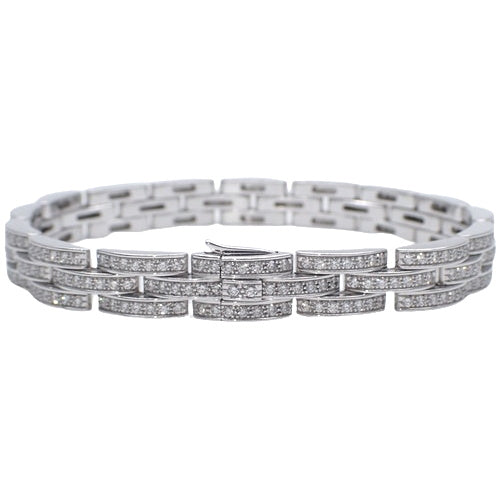 Maillon Panthère 精美三排密镶钻石手链,18K 白金和白金材质