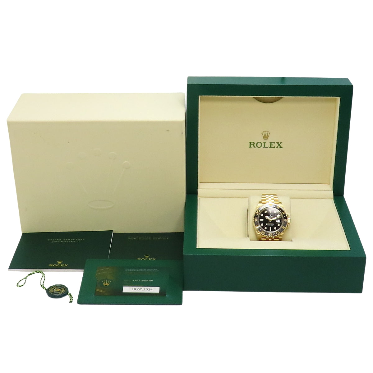 126718GRNR GMT-Master II K18 Yellow Gold YG, random serial number, automatic winding, black dial.