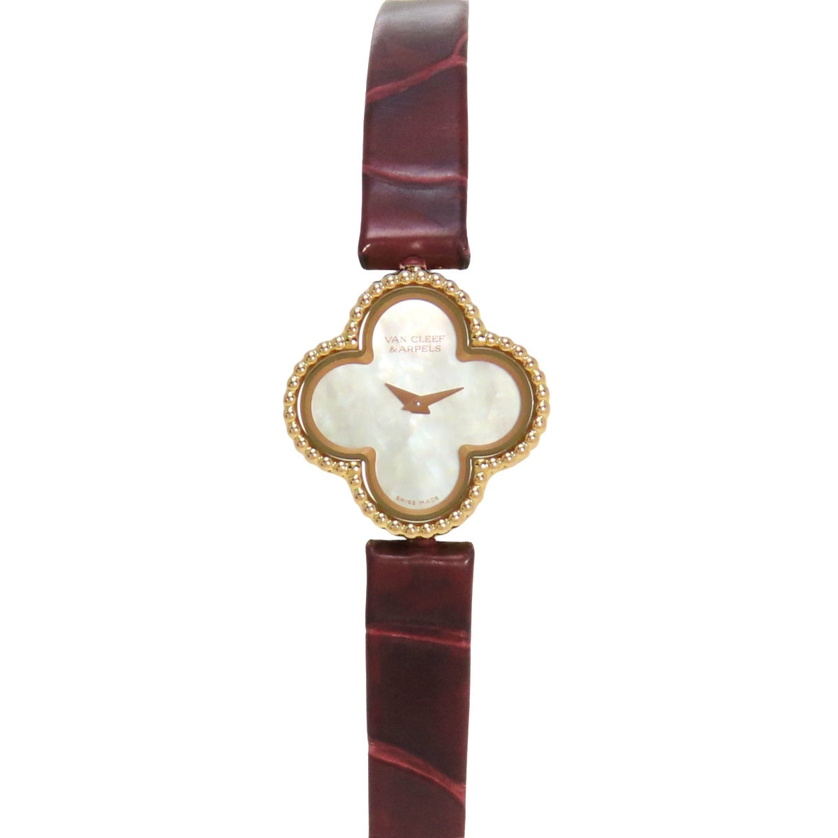 VCARO8SF00 スウィート アルハンブラ ウォッチ K18RG/革 クオーツ ホワイト