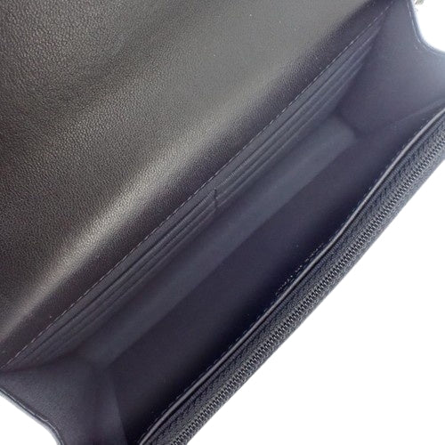 Matelasse Pearl Chain Long Wallet in Lambskin with Faux Pearls