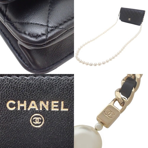 Matelasse Pearl Chain Long Wallet in Lambskin with Faux Pearls