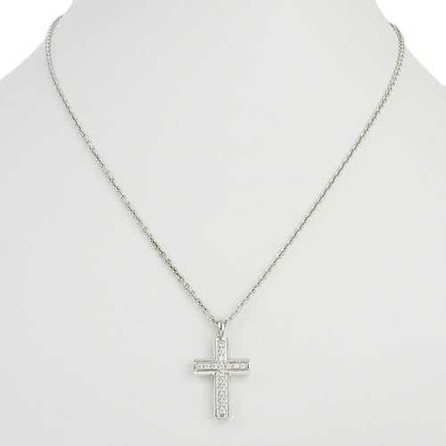 Latin Cross Necklace with Diamonds in 18K White Gold and WG