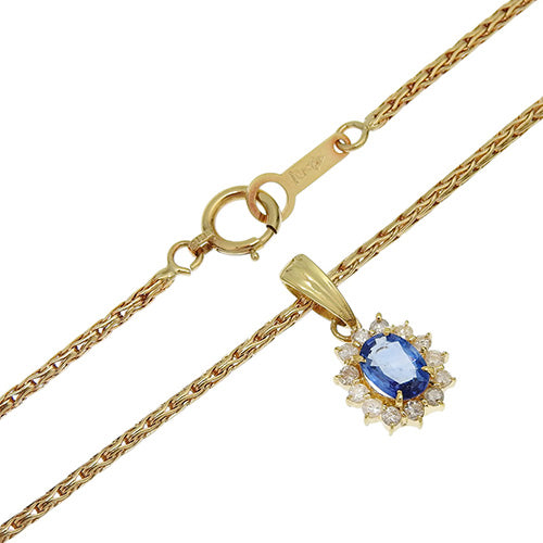 18K 黄金 (YG) 蓝宝石和钻石项链 S0.61/D0.17