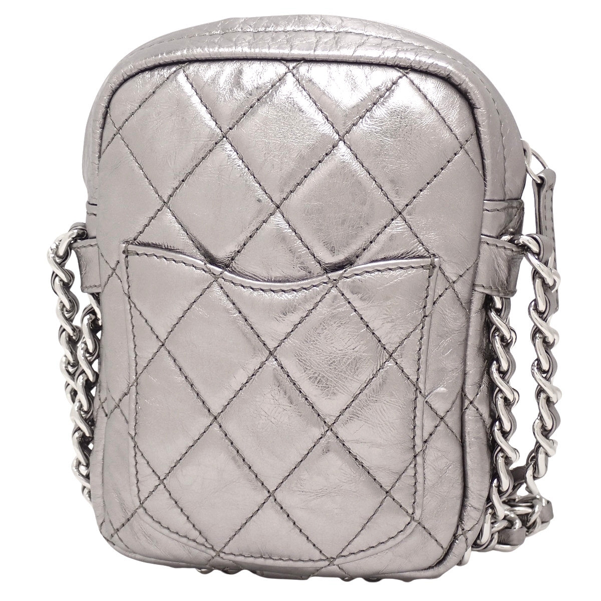 Matelasse Coco Mark Chain Shoulder Bag, Leather, Silver