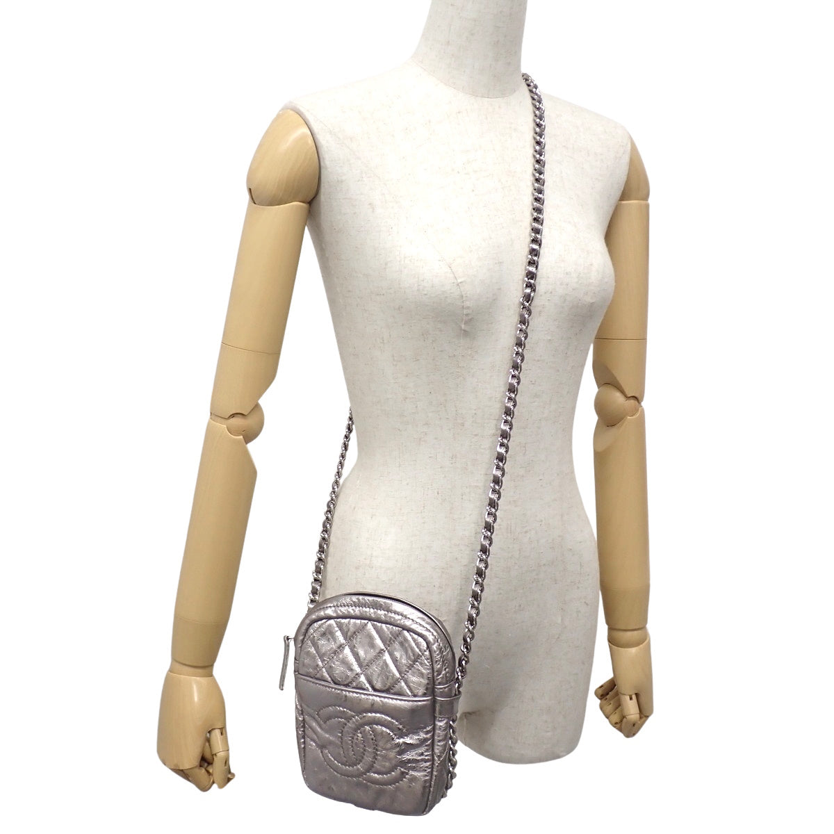 Matelasse Coco Mark Chain Shoulder Bag, Leather, Silver