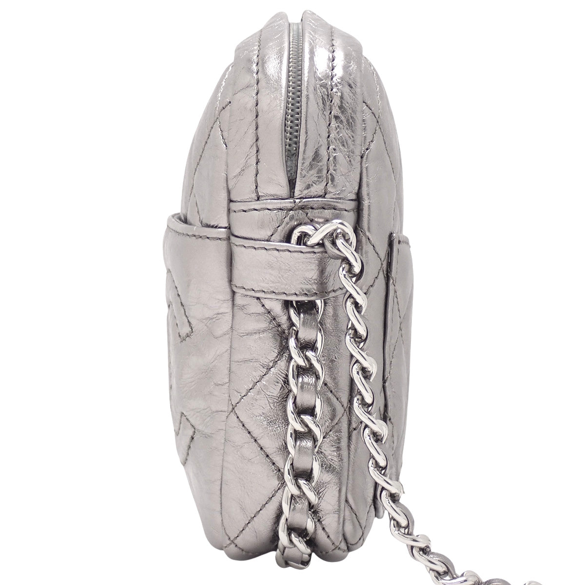 Matelasse Coco Mark Chain Shoulder Bag, Leather, Silver