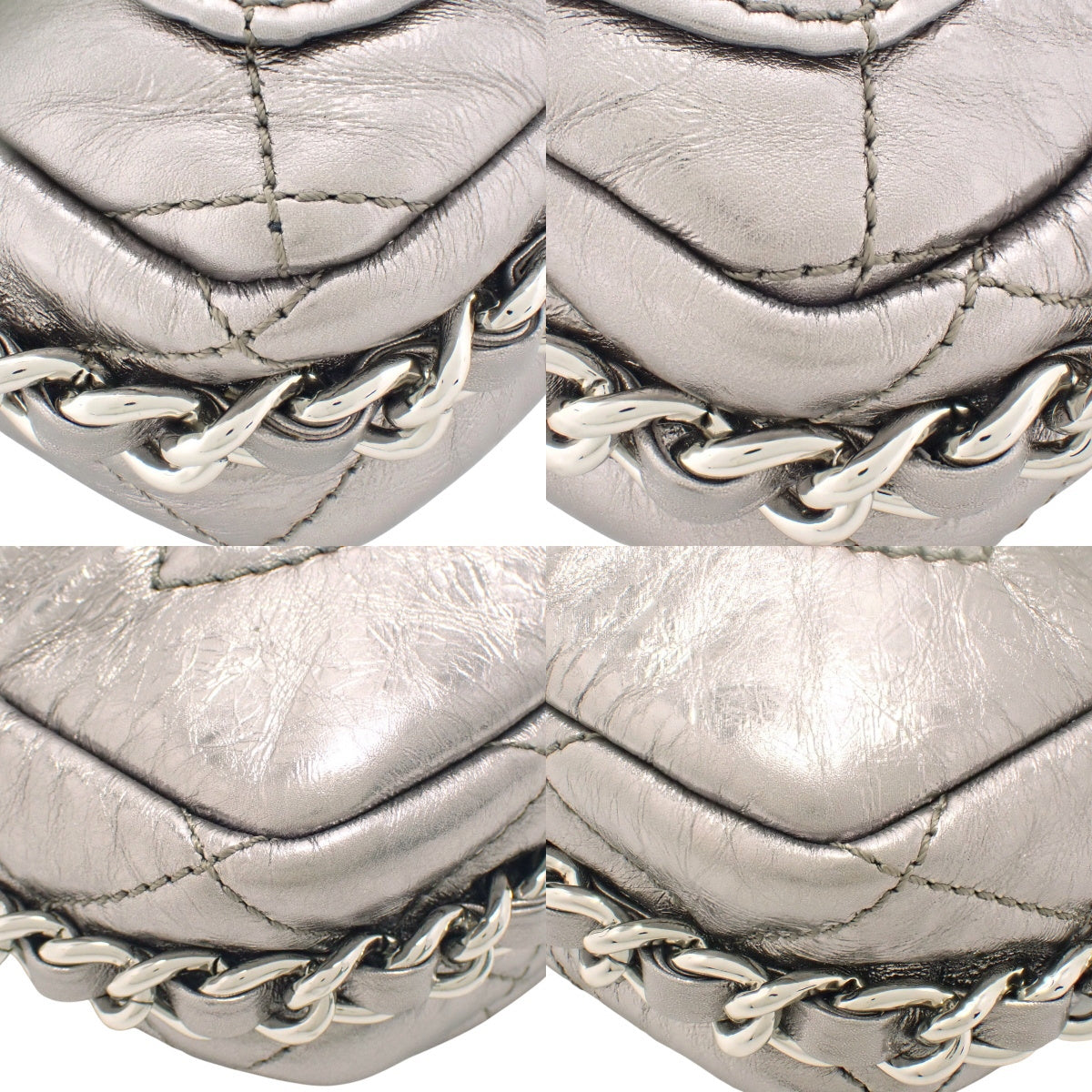 Matelasse Coco Mark Chain Shoulder Bag, Leather, Silver