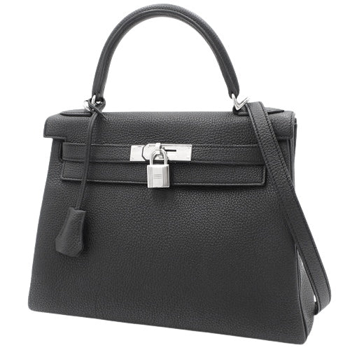 Kelly 28(内缝线)两用单肩包,Togo 皮革,钯金金属配件,X 印章