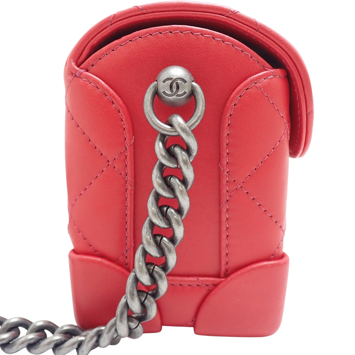 Matelasse Coco Mark Mini Vanity Bag, Lambskin, Red