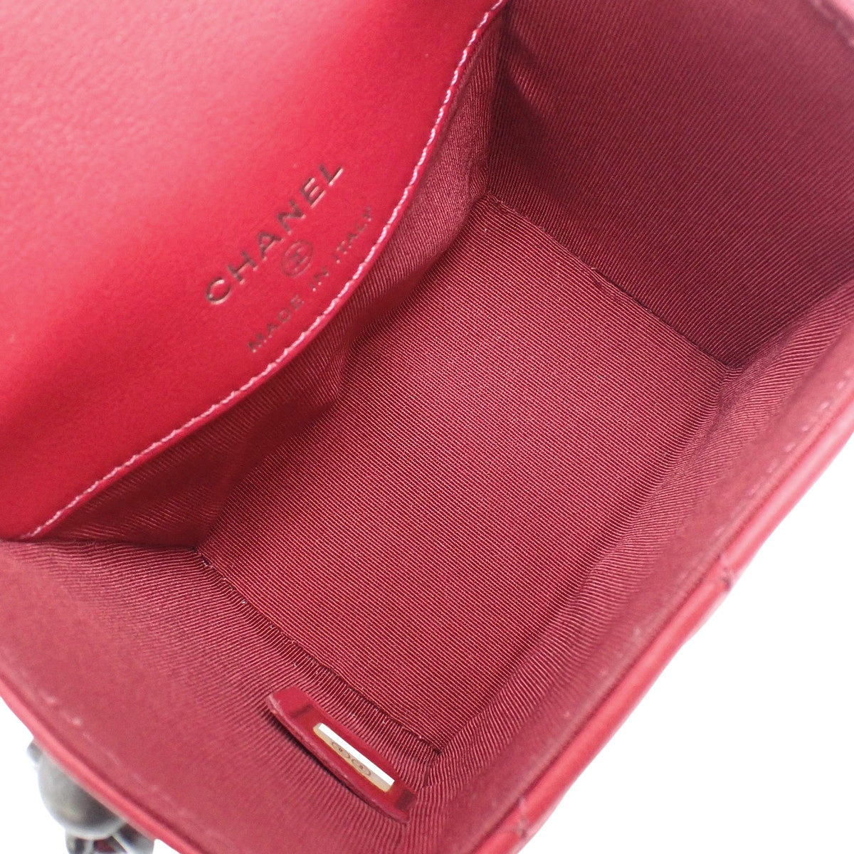 Matelasse Coco Mark Mini Vanity Bag, Lambskin, Red