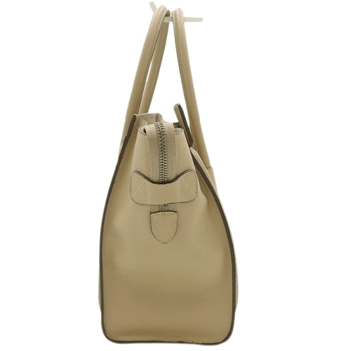 Luggage Micro Shopper Tote Bag in Old Logo Drummed Calfskin, Dune, 167793DRU.03UN