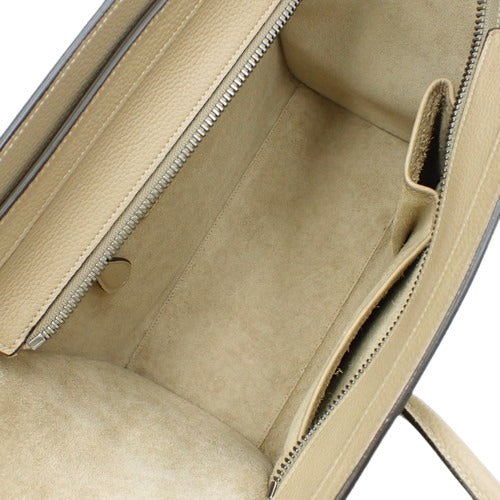 Luggage Micro Shopper Tote Bag in Old Logo Drummed Calfskin, Dune, 167793DRU.03UN