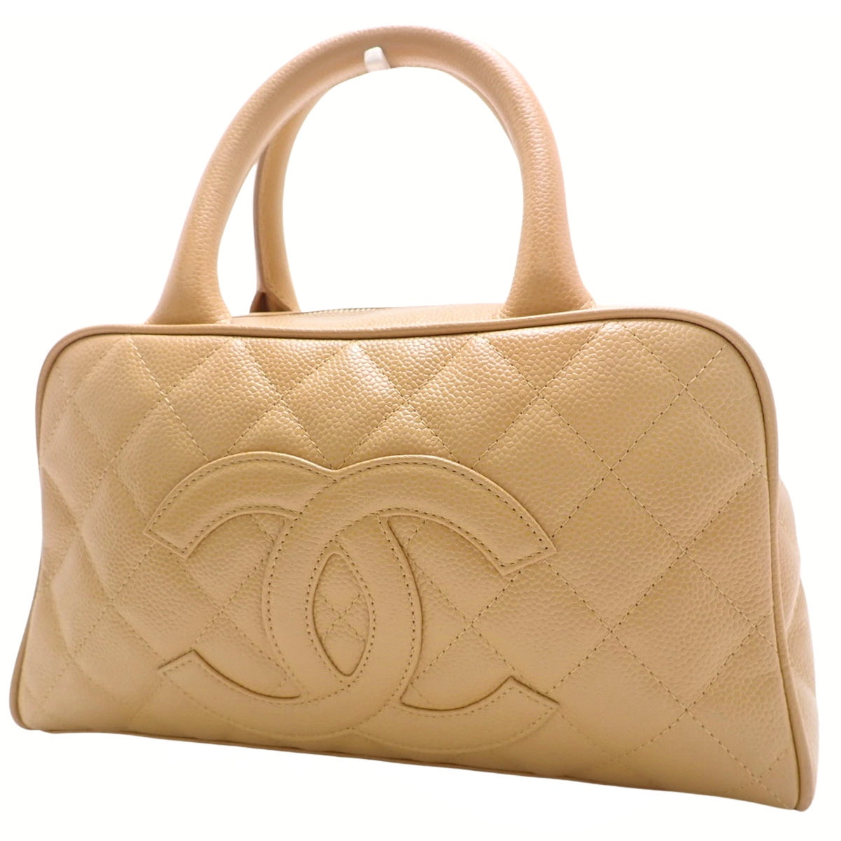 Matelasse Mini Boston Bag, Caviar Skin, Beige