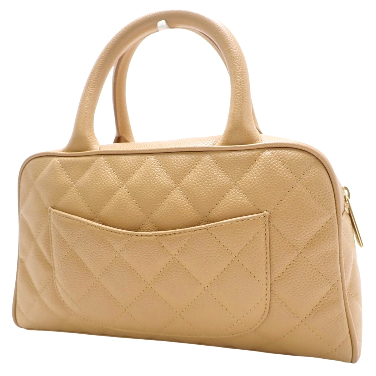 Matelasse Mini Boston Bag, Caviar Skin, Beige