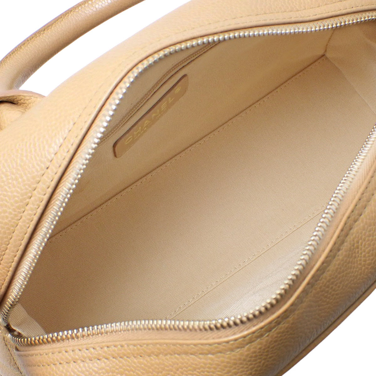 Matelasse Mini Boston Bag, Caviar Skin, Beige