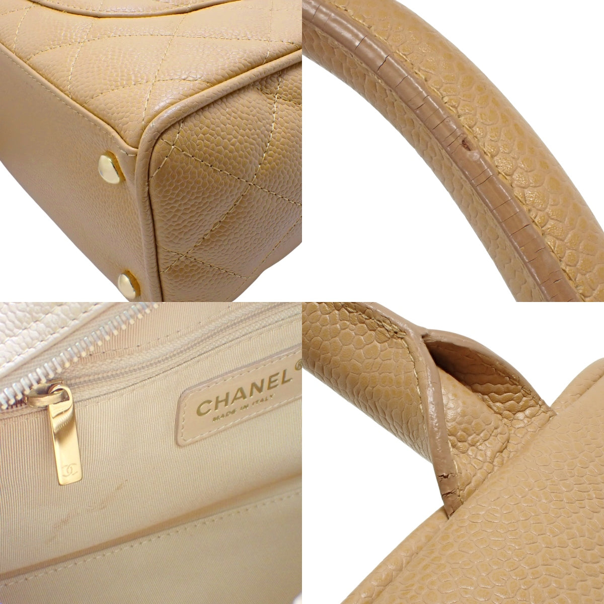 Matelasse Mini Boston Bag, Caviar Skin, Beige