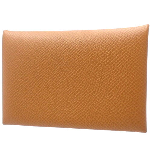 Calvi Gold Epsom Leather Palladium Hardware Silver Hardware W Stamp Business Card Holder Bifold