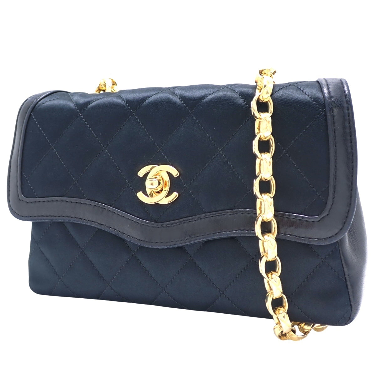 Matelasse Coco Mark Chain Shoulder Bag, Satin Lambskin, Black