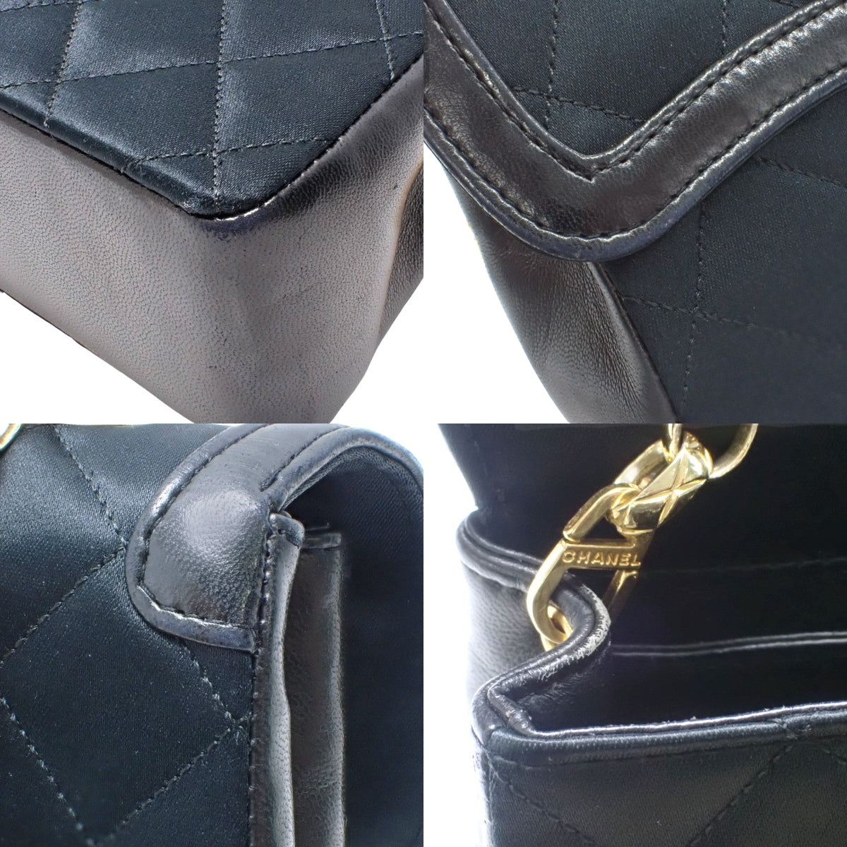 Matelasse Coco Mark 链条单肩包,缎面和羊皮材质,黑色