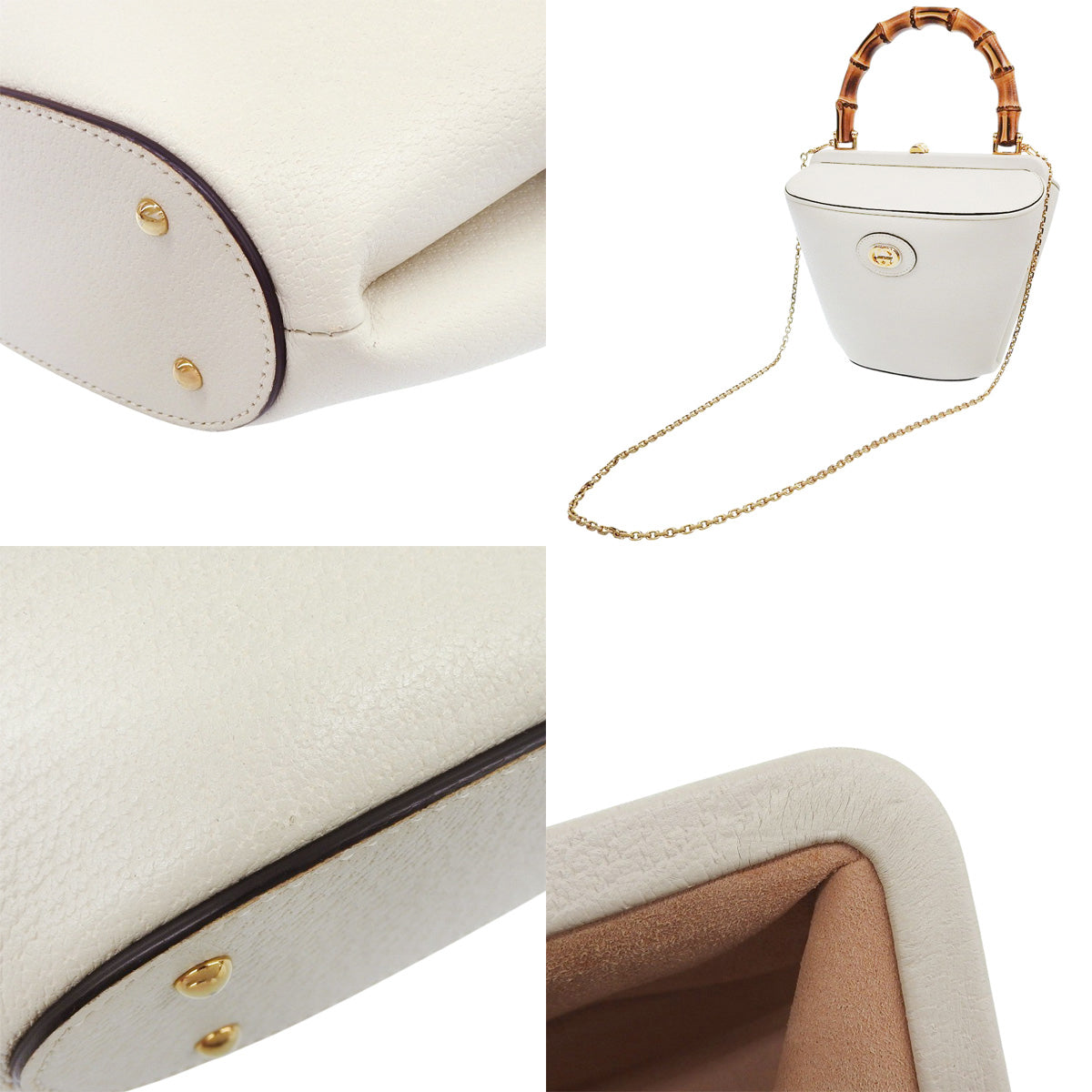 Bamboo 1947 水桶包,米白色皮革,616437,日本限定款,GG 互扣标志