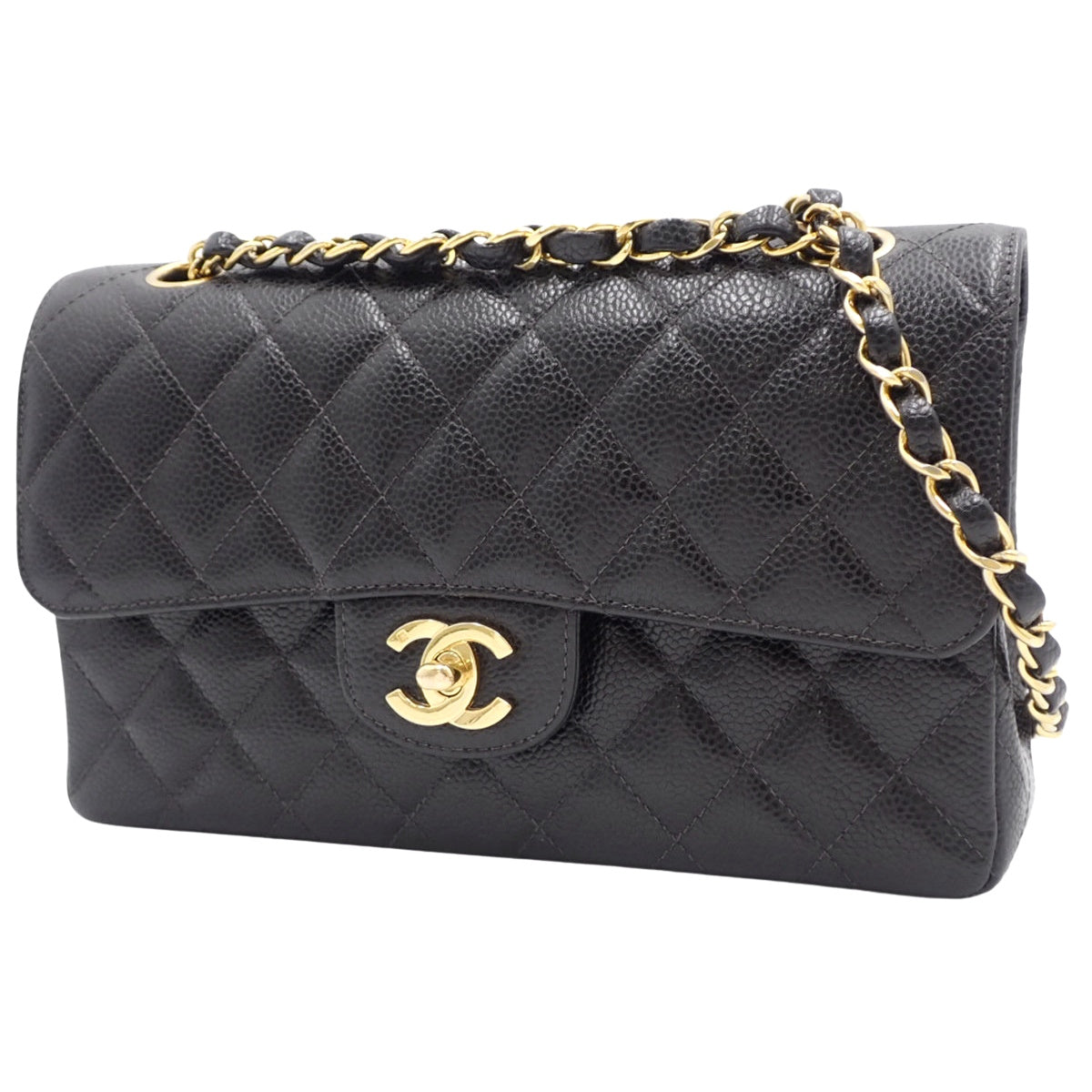 Matelasse Coco Mark W Flap 23 Chain Shoulder Bag in Caviar Skin