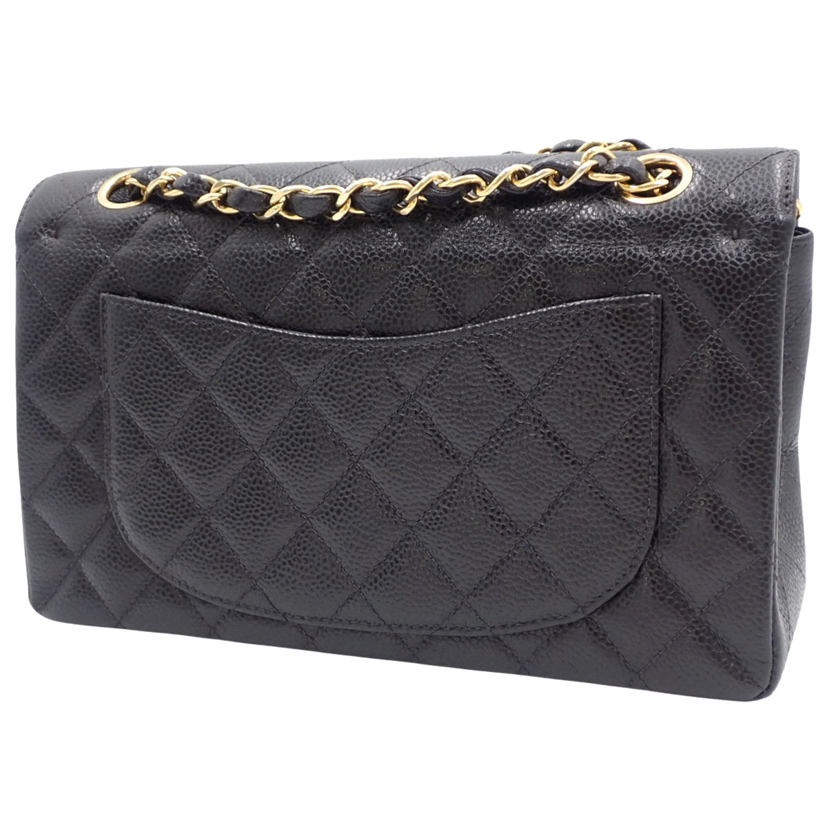 Matelasse Coco Mark W Flap 23 Chain Shoulder Bag in Caviar Skin