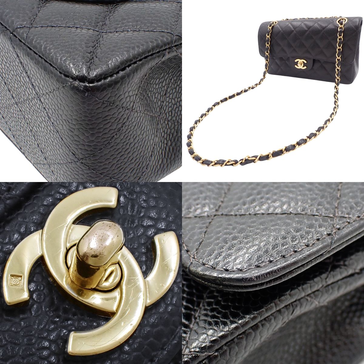 Matelasse Coco Mark W Flap 23 Chain Shoulder Bag in Caviar Skin