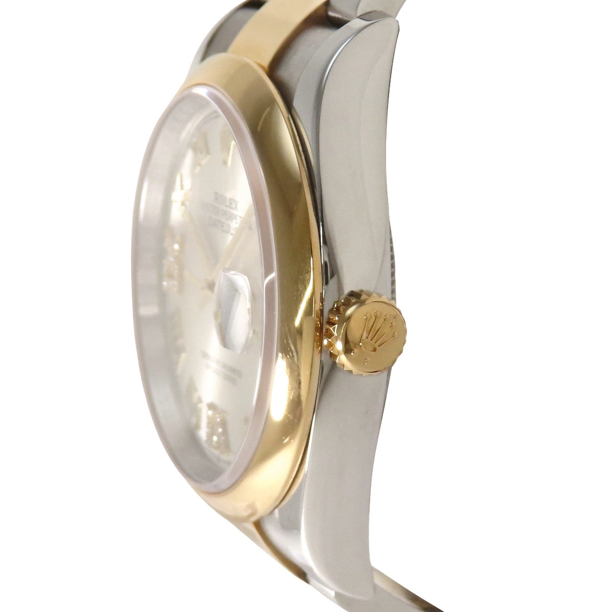 126203 Datejust 36 YG/SS, random serial number, automatic winding, silver dial with VI and IX diamond hour markers.