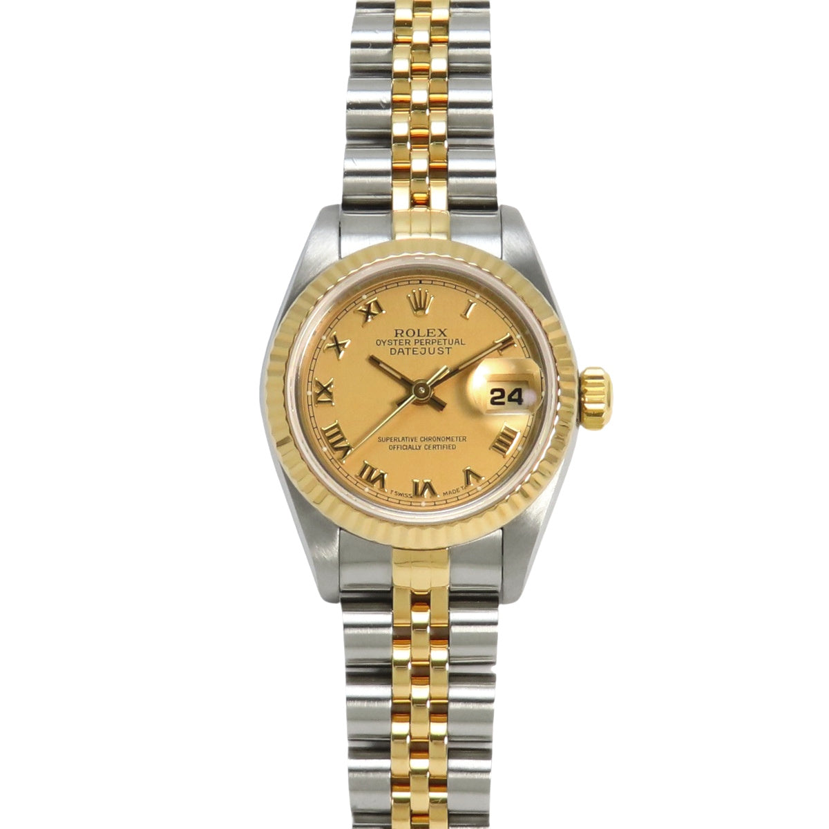 69173 Datejust YG/SS W serial number, automatic winding, purchased December 1995, champagne gold, gold.