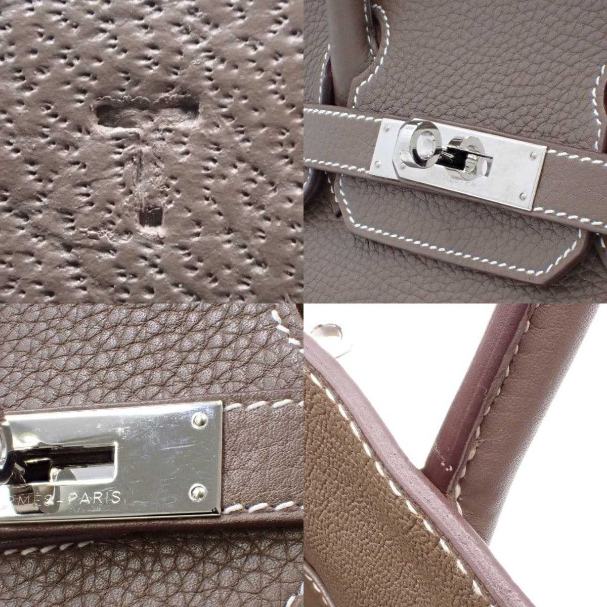 Birkin 30, Taurillon Clemence leather, palladium hardware, Etoupe/Etoupe, T stamp