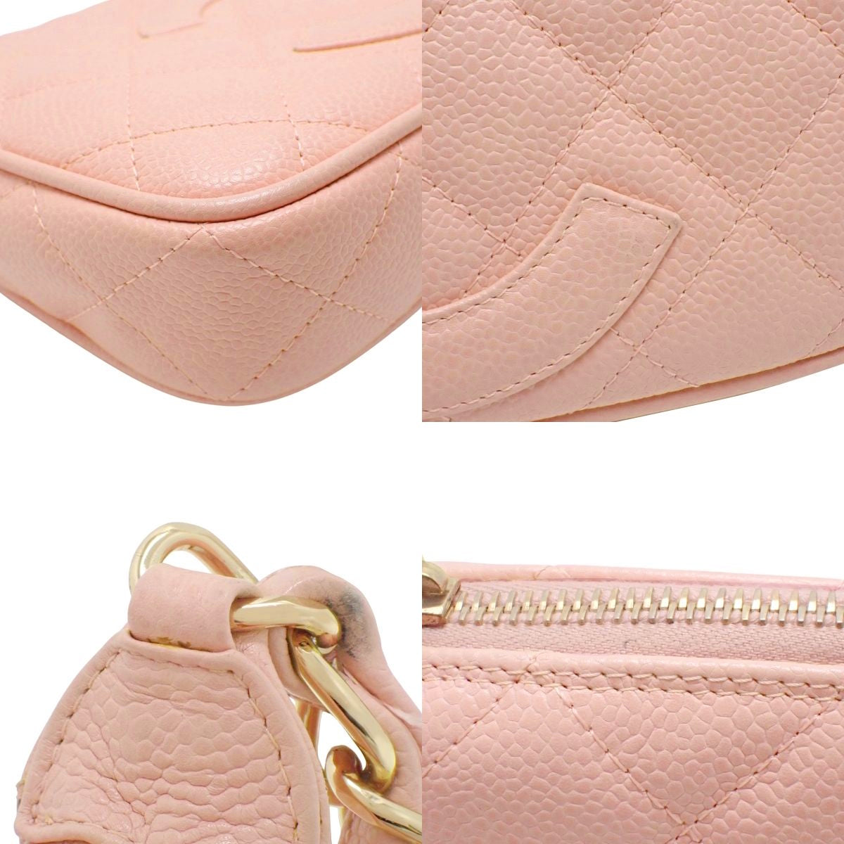 Matelasse Coco Mark Chain Shoulder Bag, Caviar Skin, Pink