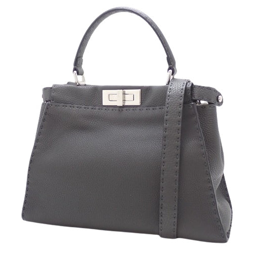 Fendi Sella Peekaboo Regular Calf Asphalt 8BN290 Shoulder Bag, 2-way, Medium Size