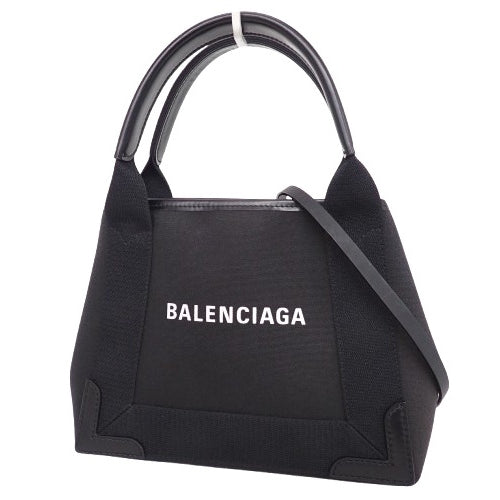 NAVY CABAS XS Calfskin Canvas Black 390346 Mini Tote Shoulder Bag 2-way