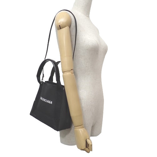 NAVY CABAS XS Calfskin Canvas Black 390346 Mini Tote Shoulder Bag 2-way